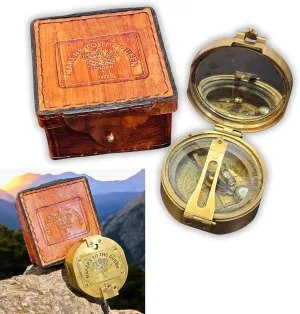 Solid Brass Compass for Hiking with Handcrafted Leather Box | Vintage Style Navigation Tool for Adventurers and Collectors, Durable and Precise Outdoor Gear