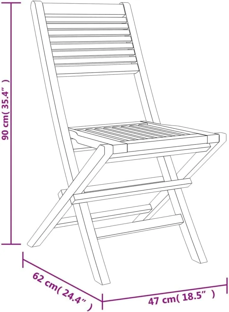 Solid Teak Folding Patio Chairs Set of 2 Outdoor Furniture for Garden Deck Lawn with Weather-Resistant Slatted Design