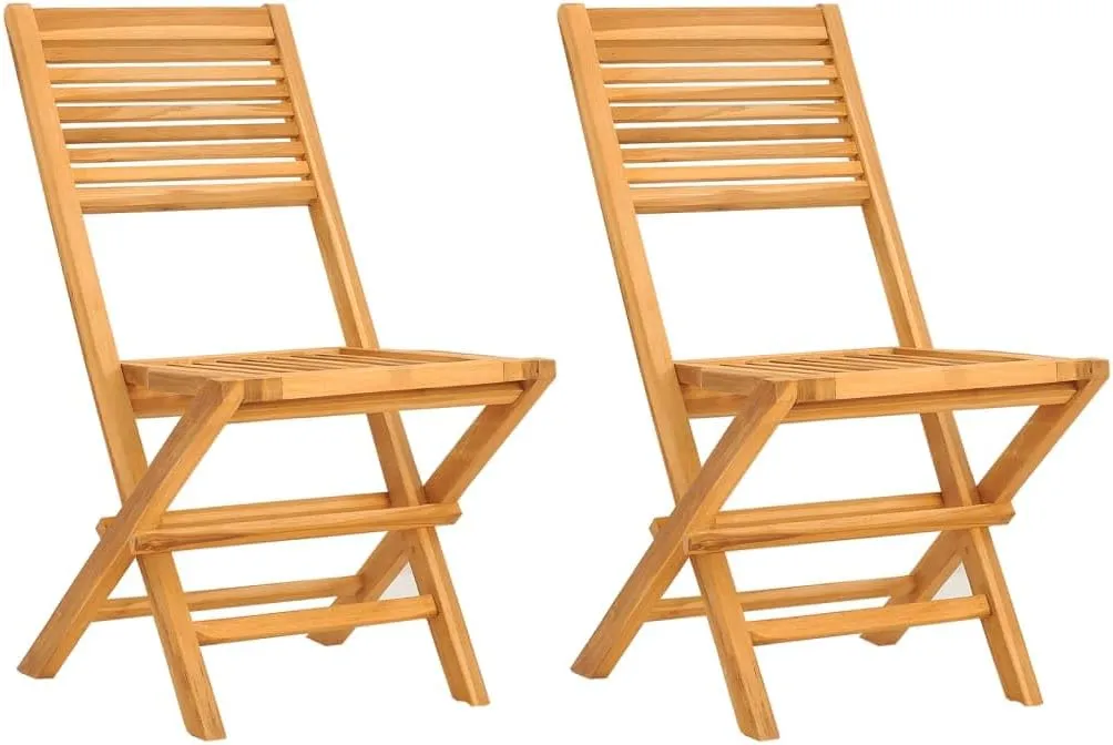 Solid Teak Folding Patio Chairs Set of 2 Outdoor Furniture for Garden Deck Lawn with Weather-Resistant Slatted Design