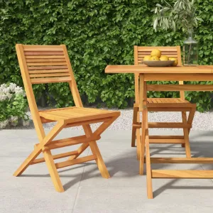 Solid Teak Folding Patio Chairs Set of 2 Outdoor Furniture for Garden Deck Lawn with Weather-Resistant Slatted Design