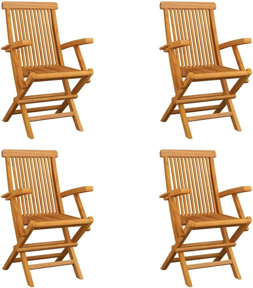Solid Teak Wood Folding Patio Chairs 4 Piece Set Foldable Outdoor Furniture with Armrests Comfortable Ergonomic Design for Garden Terrace Patio Beach and Camping Use