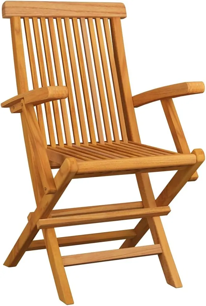 Solid Teak Wood Folding Patio Chairs 4 Piece Set Foldable Outdoor Furniture with Armrests Comfortable Ergonomic Design for Garden Terrace Patio Beach and Camping Use
