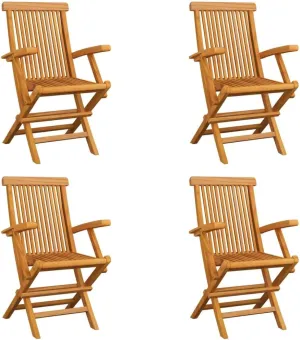 Solid Teak Wood Folding Patio Chairs 4 Piece Set Foldable Outdoor Furniture with Armrests Comfortable Ergonomic Design for Garden Terrace Patio Beach and Camping Use