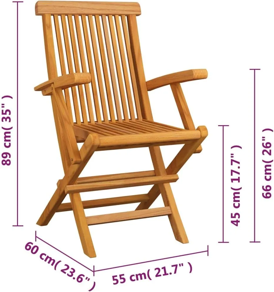 Solid Teak Wood Folding Patio Chairs 4 Piece Set Foldable Outdoor Furniture with Armrests Comfortable Ergonomic Design for Garden Terrace Patio Beach and Camping Use