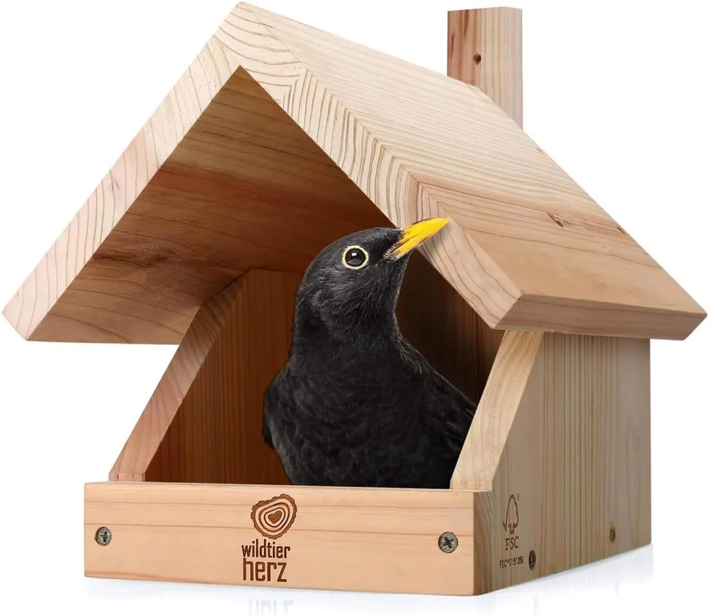 Solid Wood Blackbird Nesting Box - Weatherproof & Untreated, Wooden Bird Houses for Semi-Cavity Breeders - Blackbirds, Robins & More - 25 x 28.5 x 27 cm