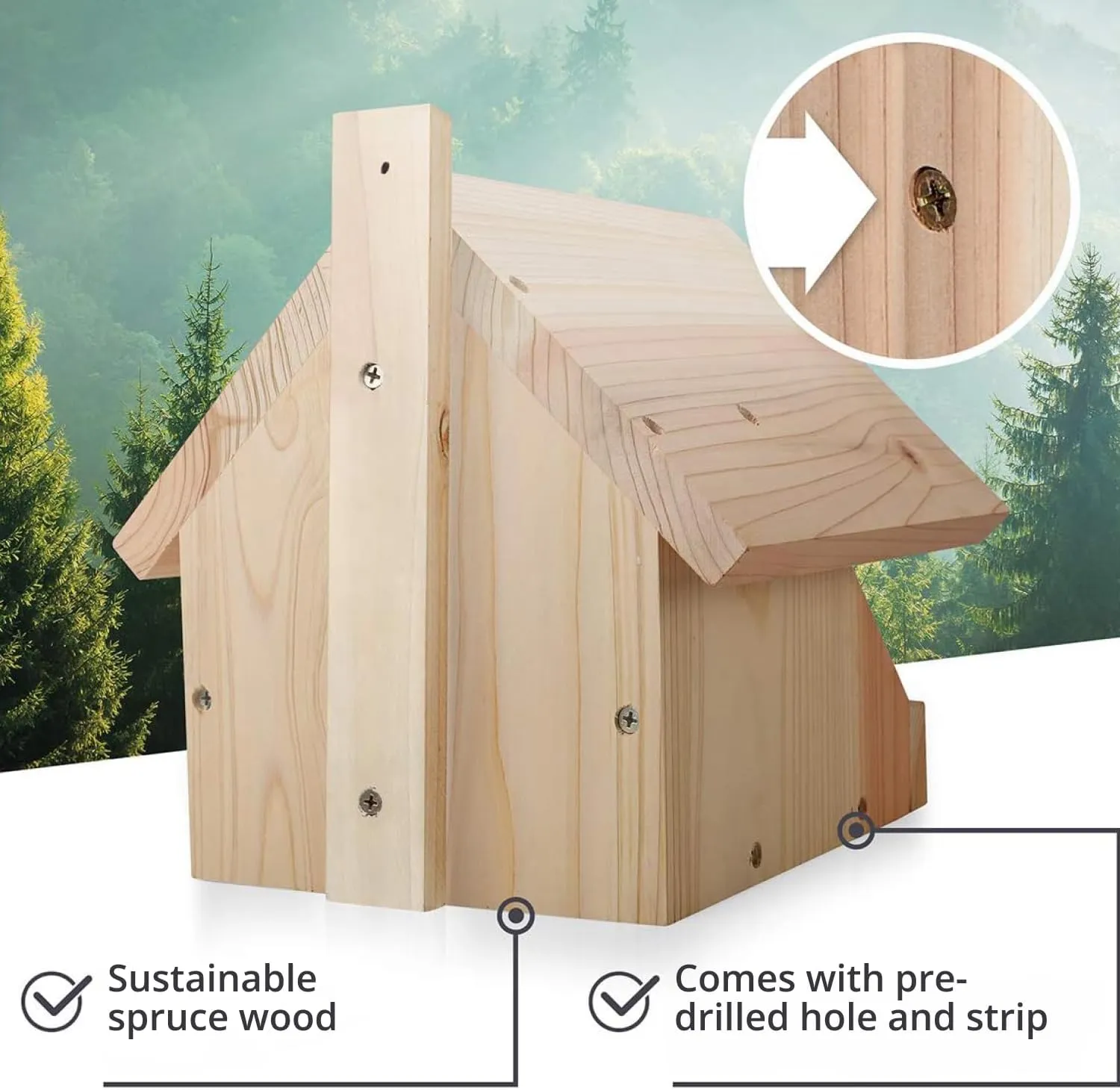 Solid Wood Blackbird Nesting Box - Weatherproof & Untreated, Wooden Bird Houses for Semi-Cavity Breeders - Blackbirds, Robins & More - 25 x 28.5 x 27 cm