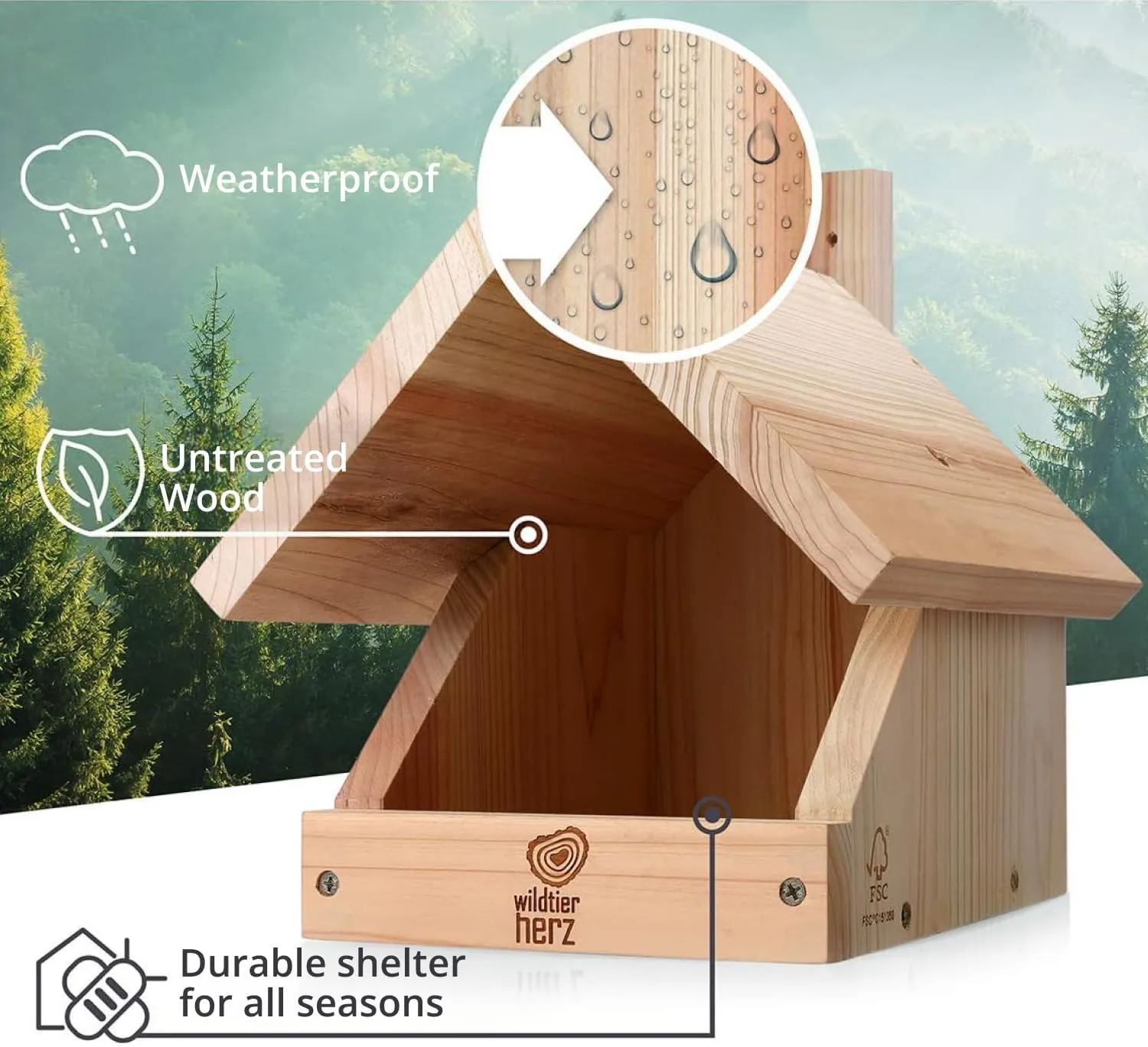 Solid Wood Blackbird Nesting Box - Weatherproof & Untreated, Wooden Bird Houses for Semi-Cavity Breeders - Blackbirds, Robins & More - 25 x 28.5 x 27 cm