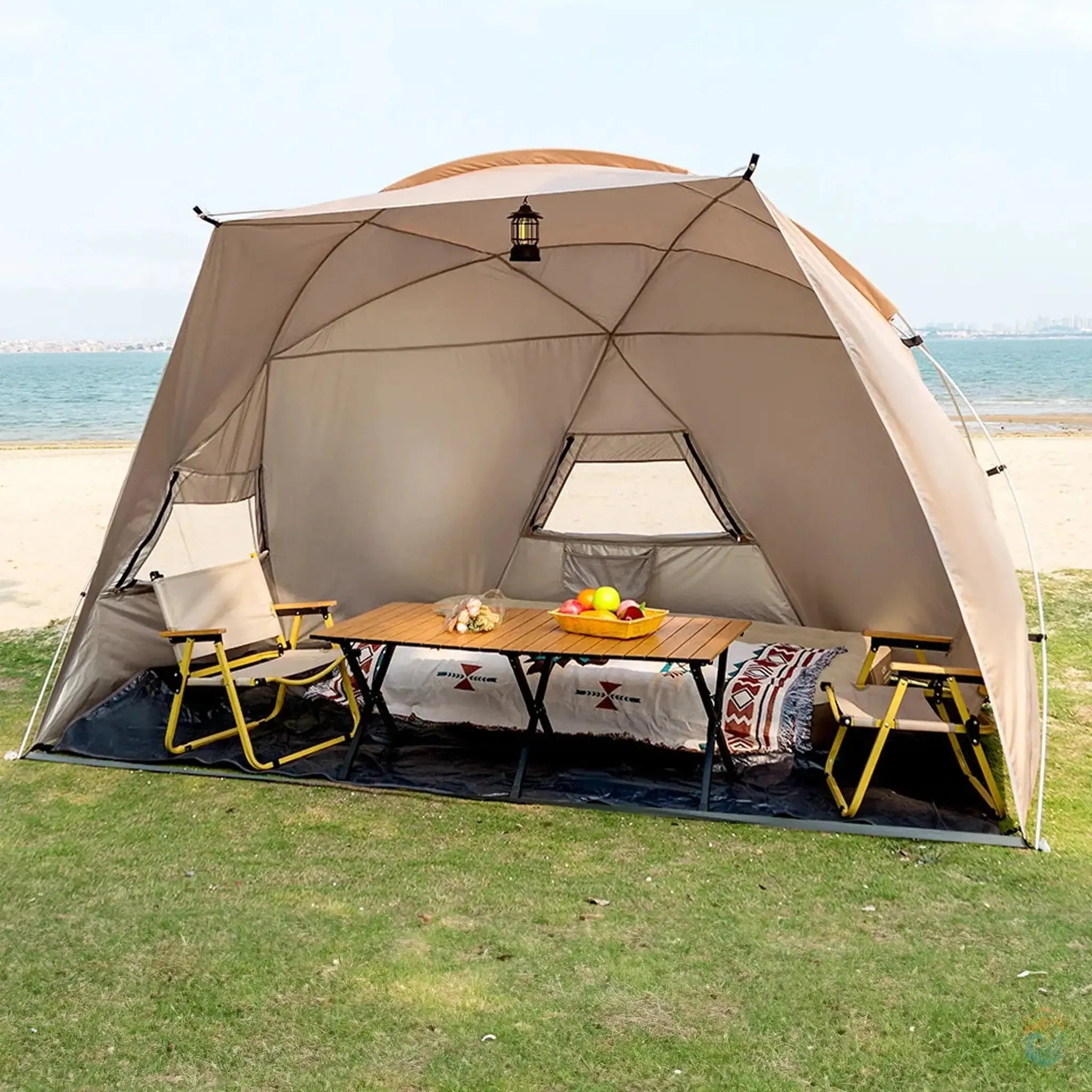 Sonuto 4-7 Person Beach and Camping Tent - Vinyl Sunscreen Canopy Foldable Rainproof Shelter