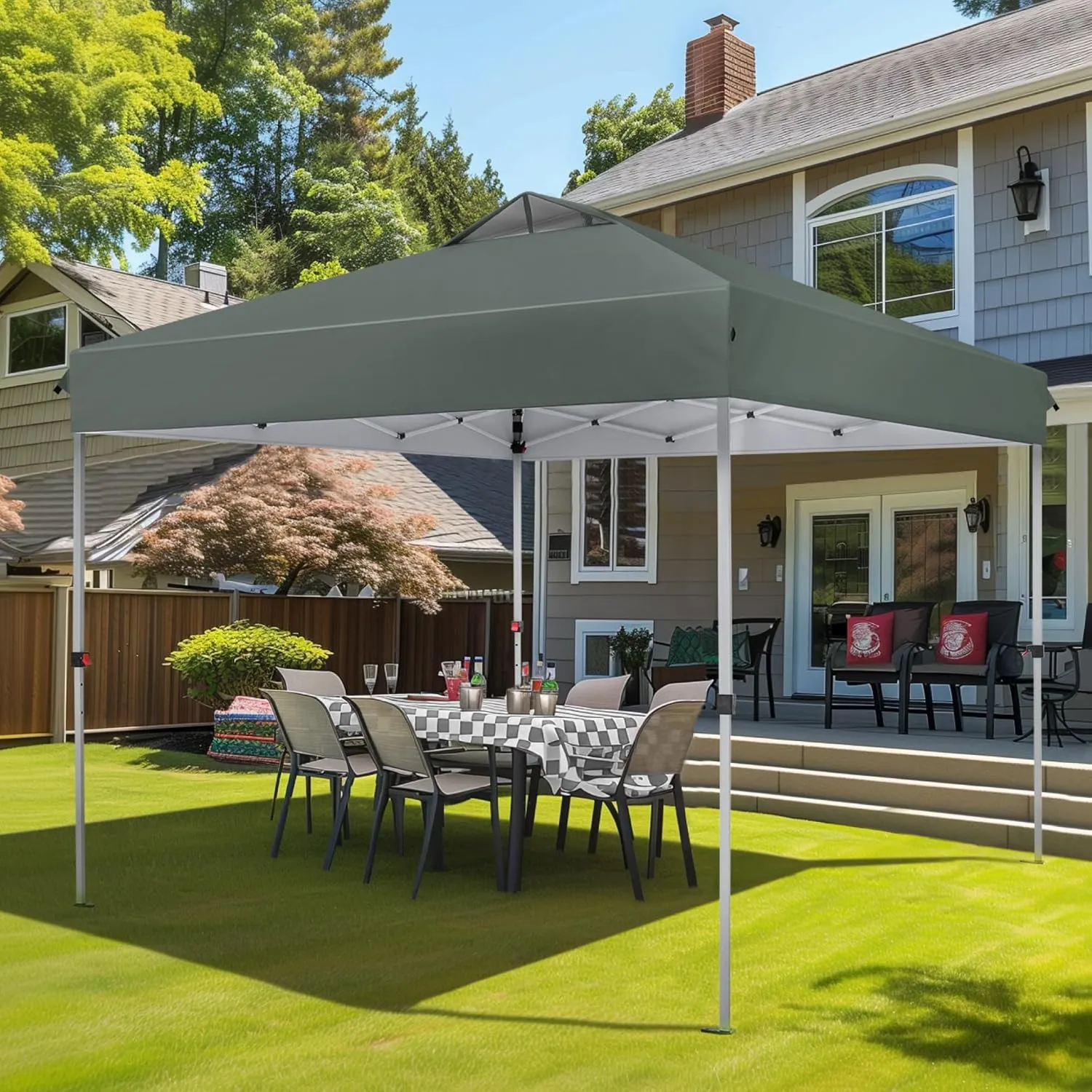 Sophia & William Canopy Tent Pop Up 10x10 ft, Outdoor Patio Portable Commercial Canopies Shelter Heavy Duty Straight Legs with Roller Bag, 8 Stakes, 4 Guy Ropes, UPF50 , Gray