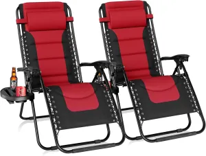 Sophia & Willliam Zero Gravity Chair Set of 2, Reclining Folding Chair with Free Cup Holder (Red)