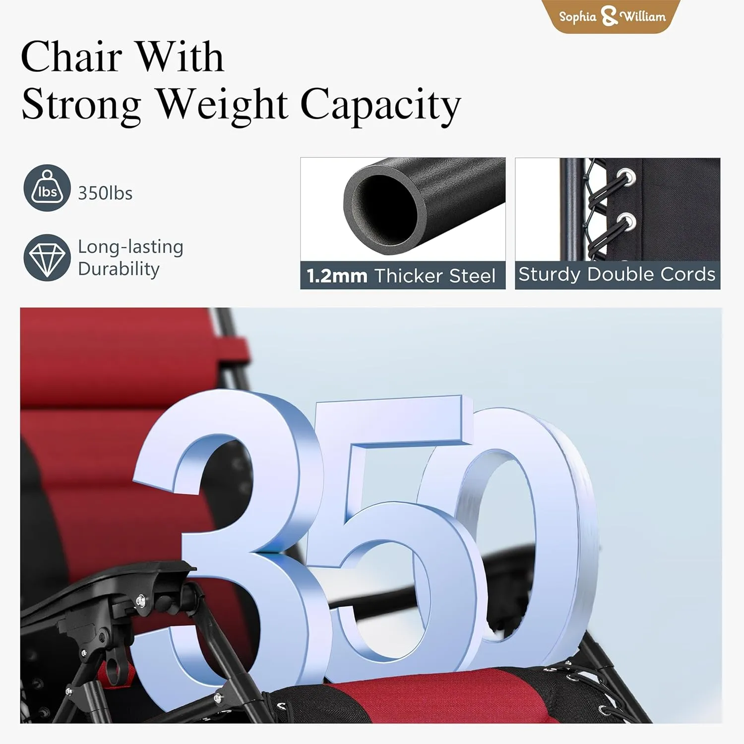 Sophia & Willliam Zero Gravity Chair Set of 2, Reclining Folding Chair with Free Cup Holder (Red)