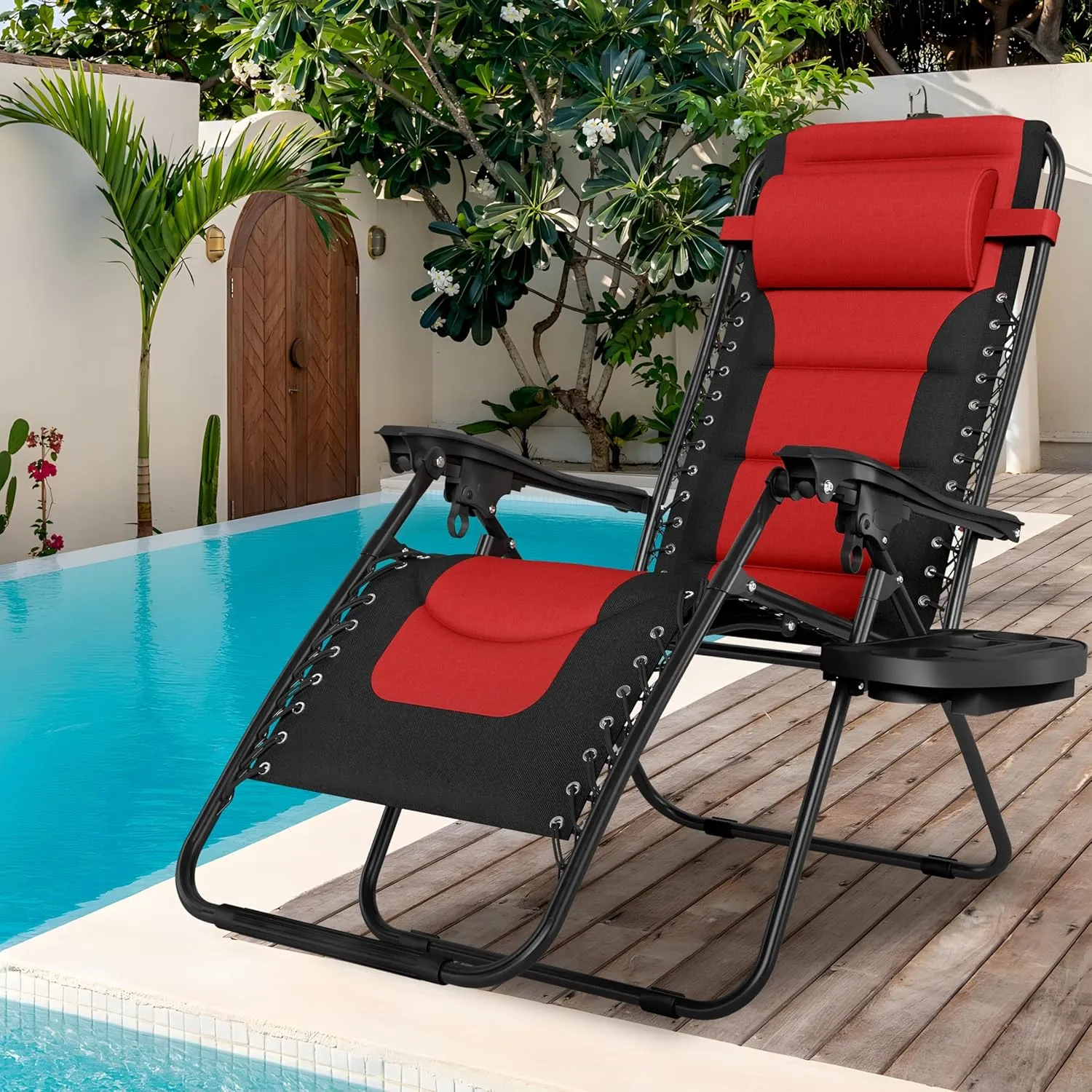 Sophia & Willliam Zero Gravity Chair Set of 2, Reclining Folding Chair with Free Cup Holder (Red)