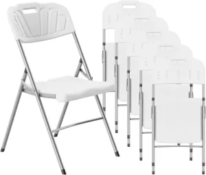 Sorfey White Folding Chair Set of 6,- 550 lbs Weight Capacity - Comfy Ergonomic Plastic Folding Chairs for Outside, Wedding, Indoor/Outdoor Party Chairs, Folding Event Chairs - Stackable, Foldable