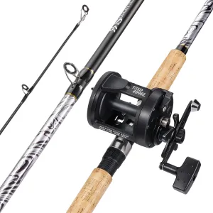 Sougayilang Fiberglass Fishing Pole Conventional Reel Combo with Durable P-Cork Rod Handle, Medium Heavy for Catfish Salmon and Steelhead