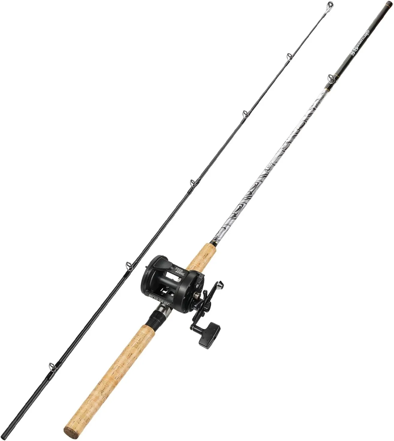 Sougayilang Fiberglass Fishing Pole Conventional Reel Combo with Durable P-Cork Rod Handle, Medium Heavy for Catfish Salmon and Steelhead