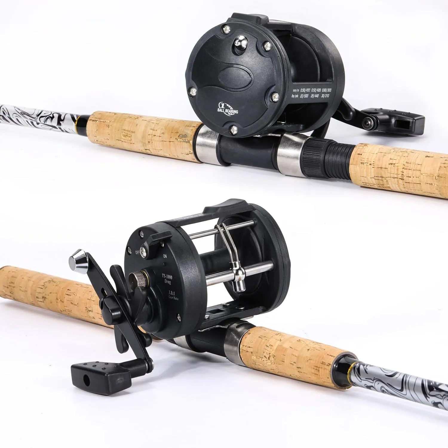 Sougayilang Fiberglass Fishing Pole Conventional Reel Combo with Durable P-Cork Rod Handle, Medium Heavy for Catfish Salmon and Steelhead