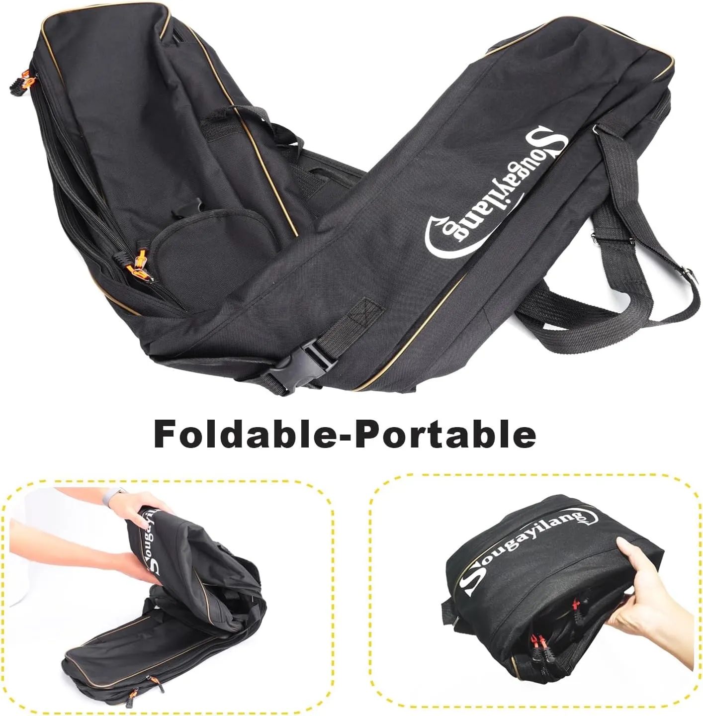 Sougayilang Fishing Rod Case, 3 Layers Organizer Pole Storage Bag Fishing Rod and Reel Carrier Organizer for Travel-135cm/53in-Black