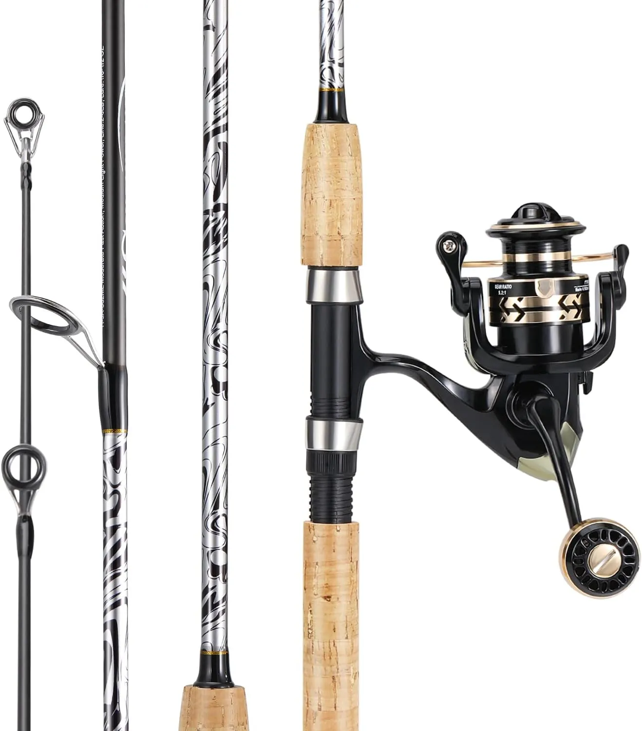 Sougayilang Reel and Fishing Rod Combo, Fiberglass Fishing Pole with Durable P-Cork Rod Handle, Lightweight Graphite Frame