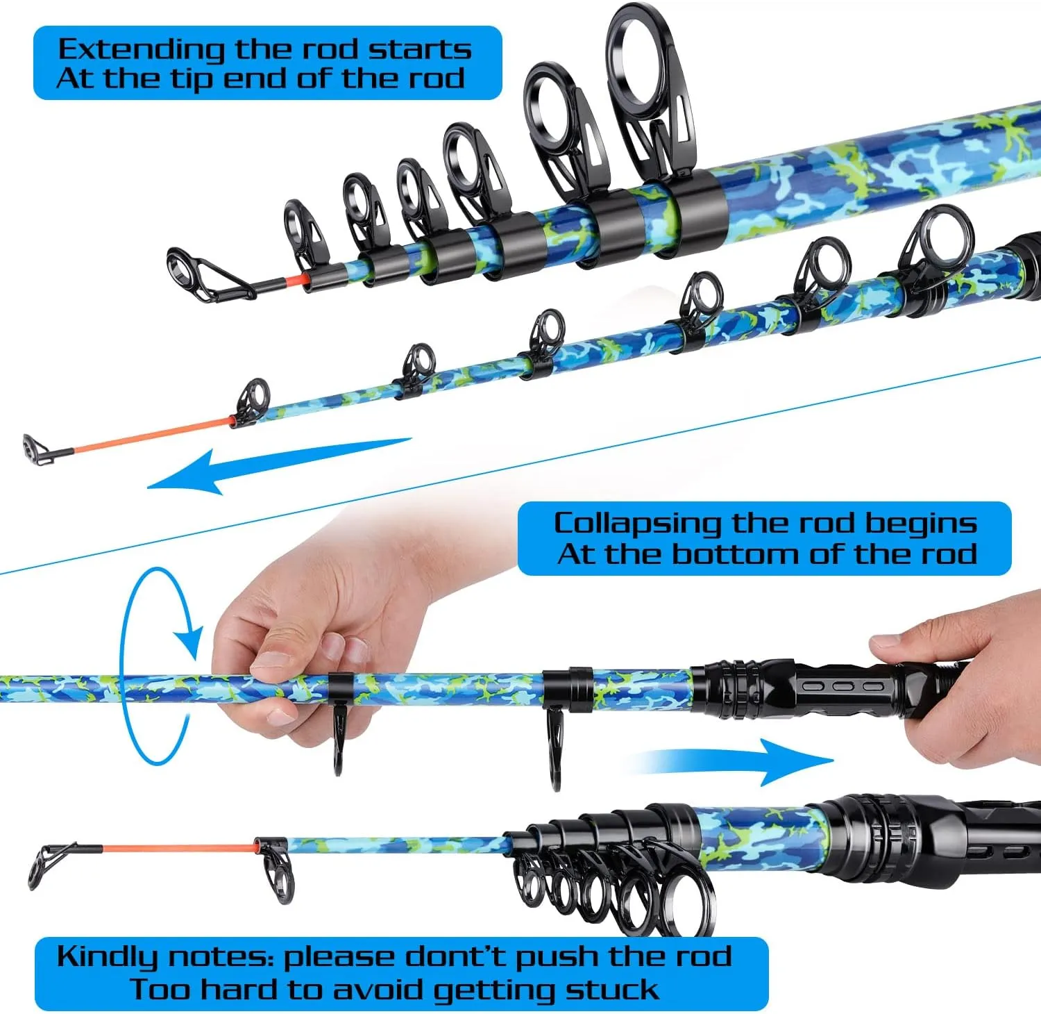 Sougayilang Telescopic Fishing Rod with CNC Reel Seat, Portable Retractable Rod, Travel Fishing Pole for Bass Salmon Trout Fishing