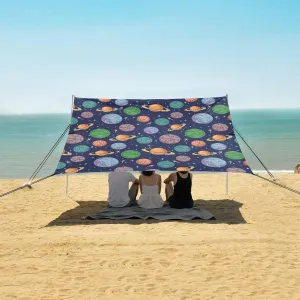 Space Planet Colorful Galaxy Beach Canopy Tent Anti-UV & Wind Resistant, Camping Sun Shelter Easy Setup Portable,Outdoor Shade Tents with Sandbags,Sand Shovels,Ground Pegs & Stability Poles