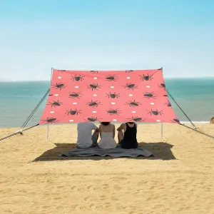 Spiders Circles Red Background Beach Canopy Tent Anti-UV & Wind Resistant, Camping Sun Shelter Easy Setup Portable,Outdoor Shade Tents with Sandbags,Sand Shovels,Ground Pegs & Stability Poles