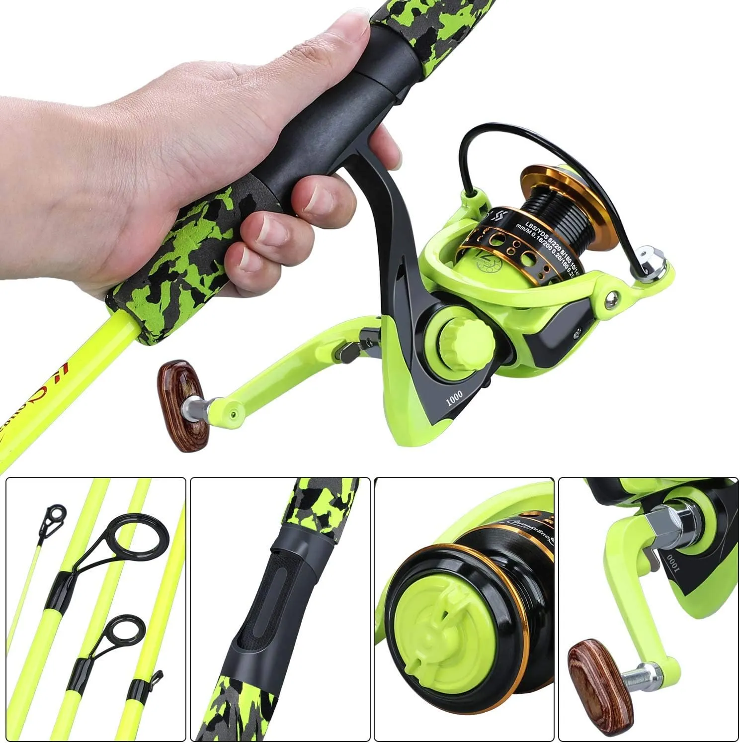 Spinning Fishing Rod Reel Combos,5-Piece Portable Fishing Pole and Smooth Reel for Boys,Girls and Adults