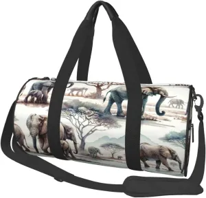 Sports Duffel Bag African-Elephants Foldable Travel Tote Bag Weekender Sleepover Carry On Bag