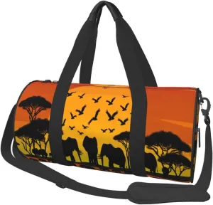 Sports Duffel Bag African-Sunset-Elephants Foldable Travel Tote Bag Weekender Sleepover Carry On Bag