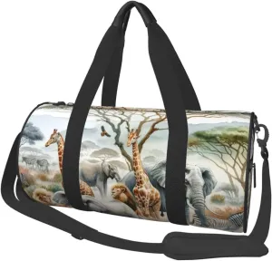 Sports Duffel Bag African-Wildlife-Harmony Foldable Travel Tote Bag Weekender Sleepover Carry On Bag