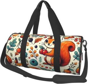Sports Duffel Bag Autumn-Squirrels-Joy Foldable Travel Tote Bag Weekender Sleepover Carry On Bag