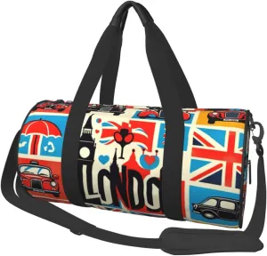 Sports Duffel Bag British-London-City Foldable Travel Tote Bag Weekender Sleepover Carry On Bag