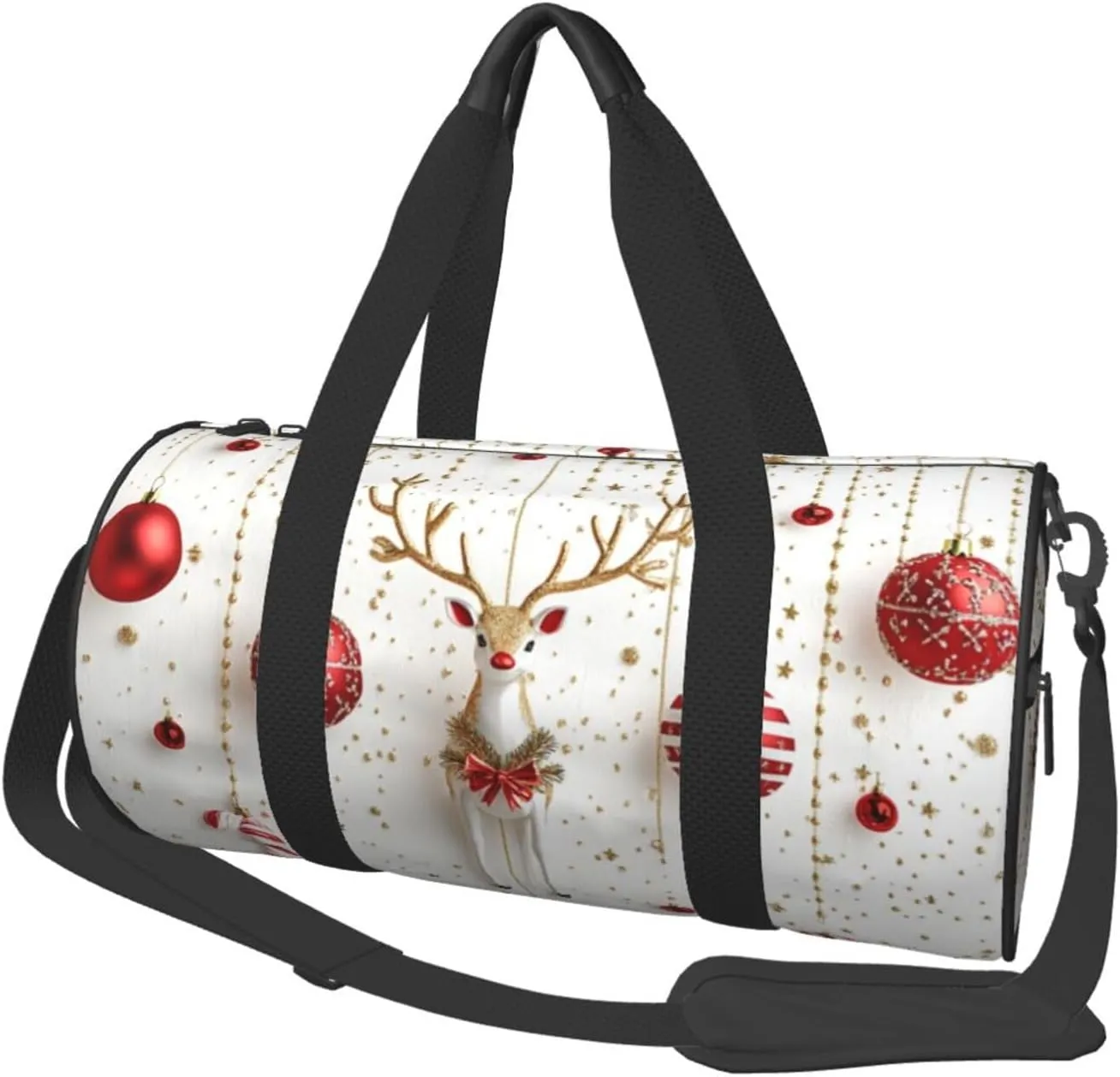 Sports Duffel Bag Christmas-Reindeer-Candy-Cane Foldable Travel Tote Bag Weekender Sleepover Carry On Bag
