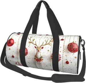 Sports Duffel Bag Christmas-Reindeer-Candy-Cane Foldable Travel Tote Bag Weekender Sleepover Carry On Bag