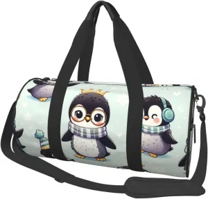 Sports Duffel Bag Cute-Emperor-Penguin-Snowflake Foldable Travel Tote Bag Weekender Sleepover Carry On Bag