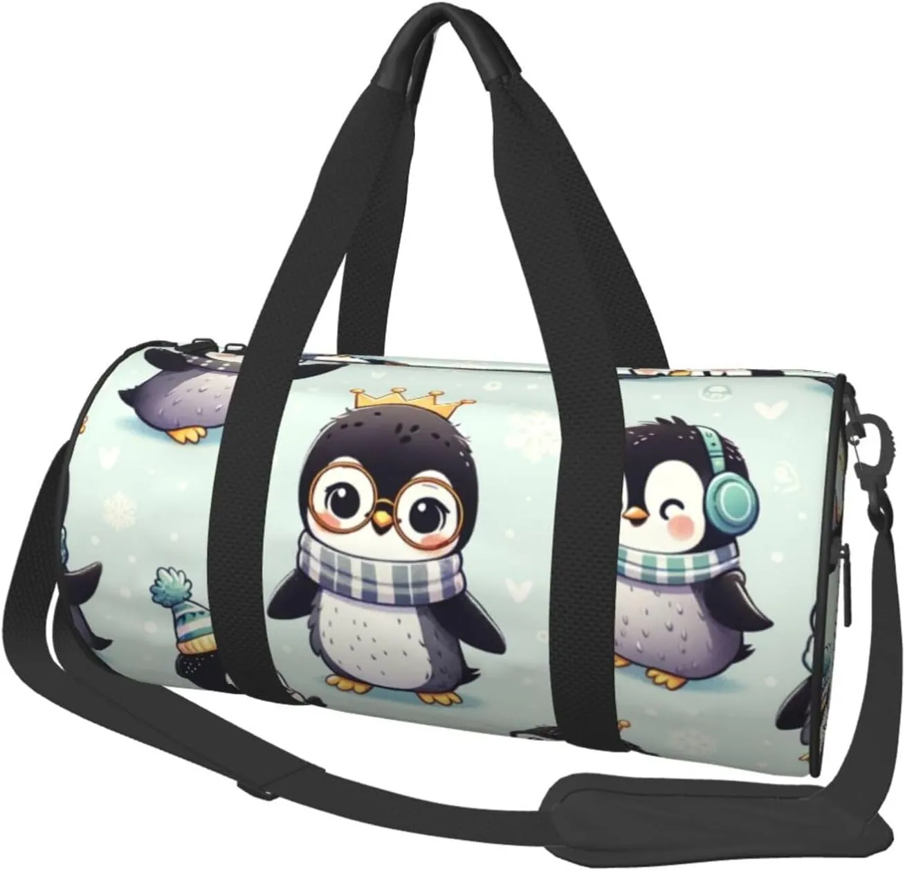 Sports Duffel Bag Cute-Emperor-Penguin-Snowflake Foldable Travel Tote Bag Weekender Sleepover Carry On Bag