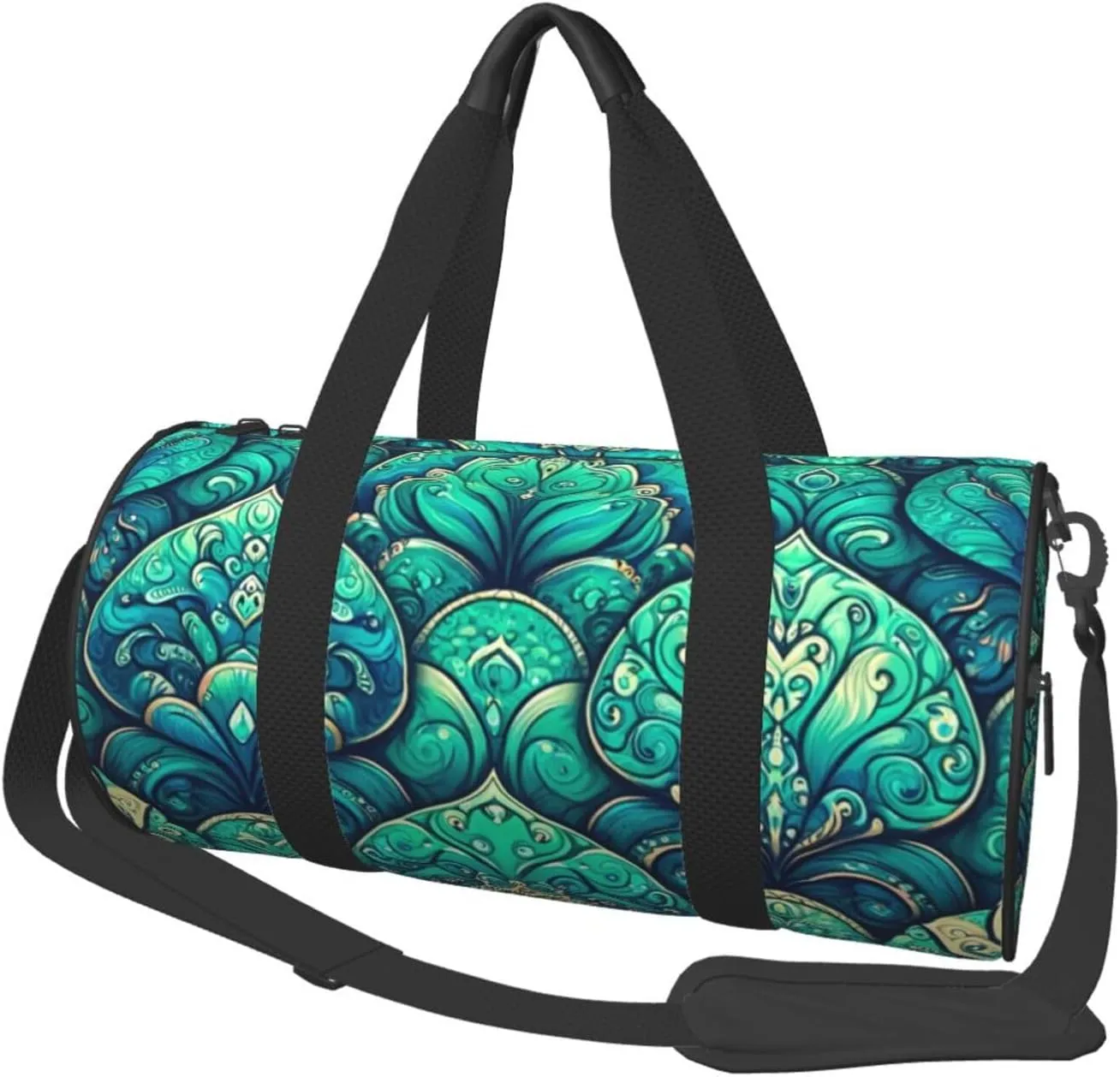 Sports Duffel Bag Dark-Teal-Dragon-Scales Foldable Travel Tote Bag Weekender Sleepover Carry On Bag