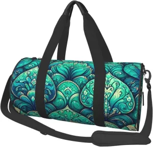 Sports Duffel Bag Dark-Teal-Dragon-Scales Foldable Travel Tote Bag Weekender Sleepover Carry On Bag