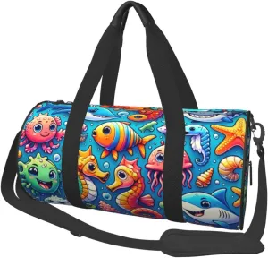 Sports Duffel Bag Dolphin-Shark-Seahorse Foldable Travel Tote Bag Weekender Sleepover Carry On Bag