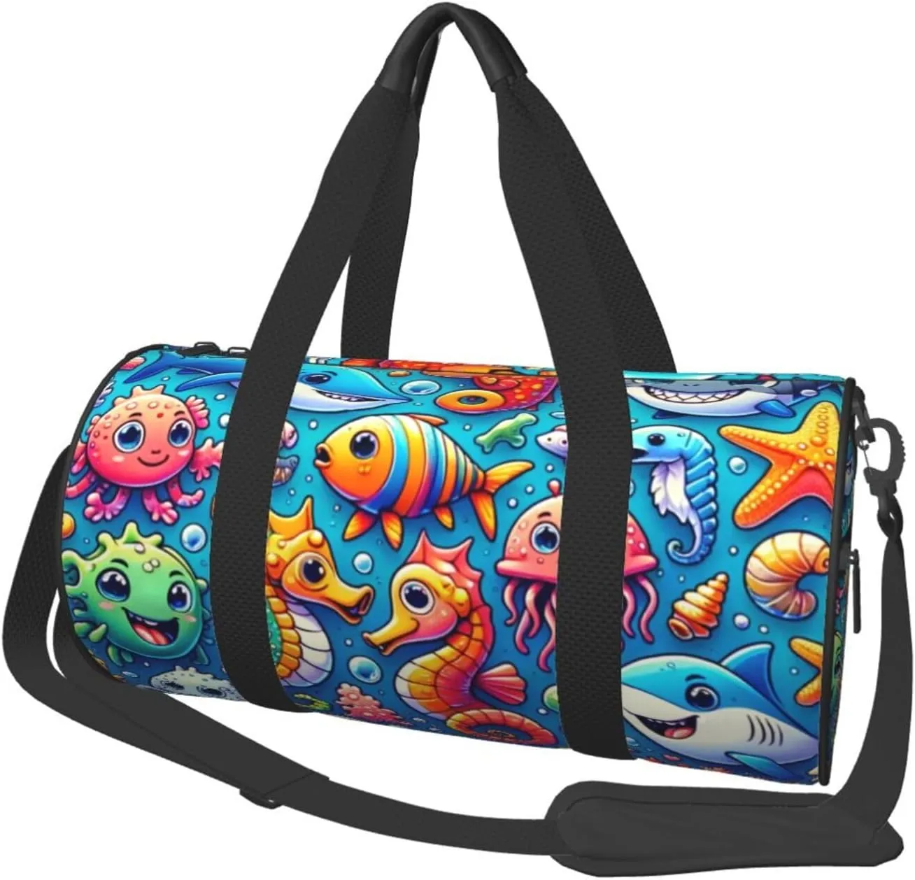 Sports Duffel Bag Dolphin-Shark-Seahorse Foldable Travel Tote Bag Weekender Sleepover Carry On Bag