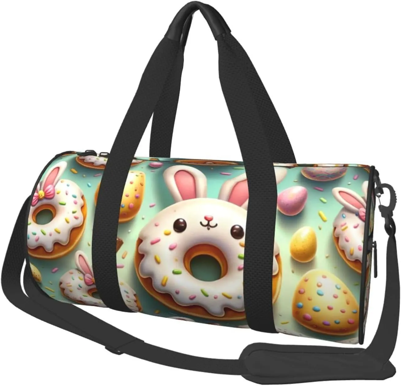 Sports Duffel Bag Easter-Rabbit-Ears-Donuts Foldable Travel Tote Bag Weekender Sleepover Carry On Bag