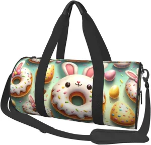 Sports Duffel Bag Easter-Rabbit-Ears-Donuts Foldable Travel Tote Bag Weekender Sleepover Carry On Bag