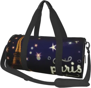 Sports Duffel Bag Eiffel-Tower-Stars-Paris Foldable Travel Tote Bag Weekender Sleepover Carry On Bag