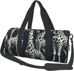 Sports Duffel Bag Grey-Realistic-Giraffes Foldable Travel Tote Bag Weekender Sleepover Carry On Bag