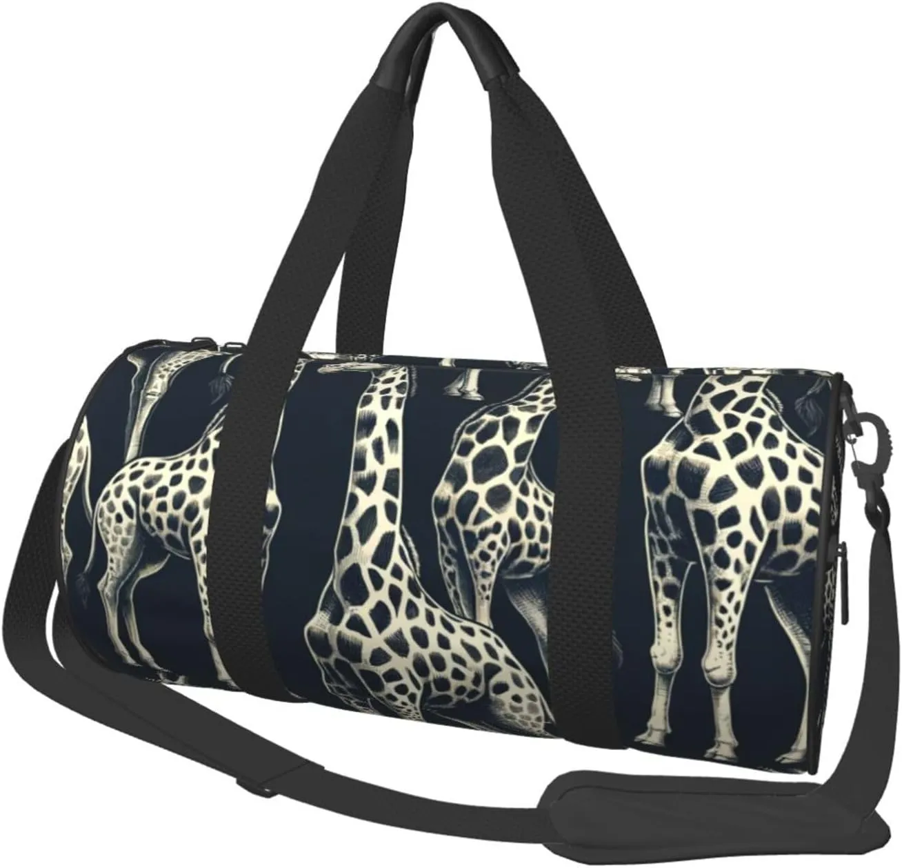 Sports Duffel Bag Grey-Realistic-Giraffes Foldable Travel Tote Bag Weekender Sleepover Carry On Bag