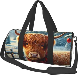 Sports Duffel Bag Highland-Cow-Christmas Foldable Travel Tote Bag Weekender Sleepover Carry On Bag
