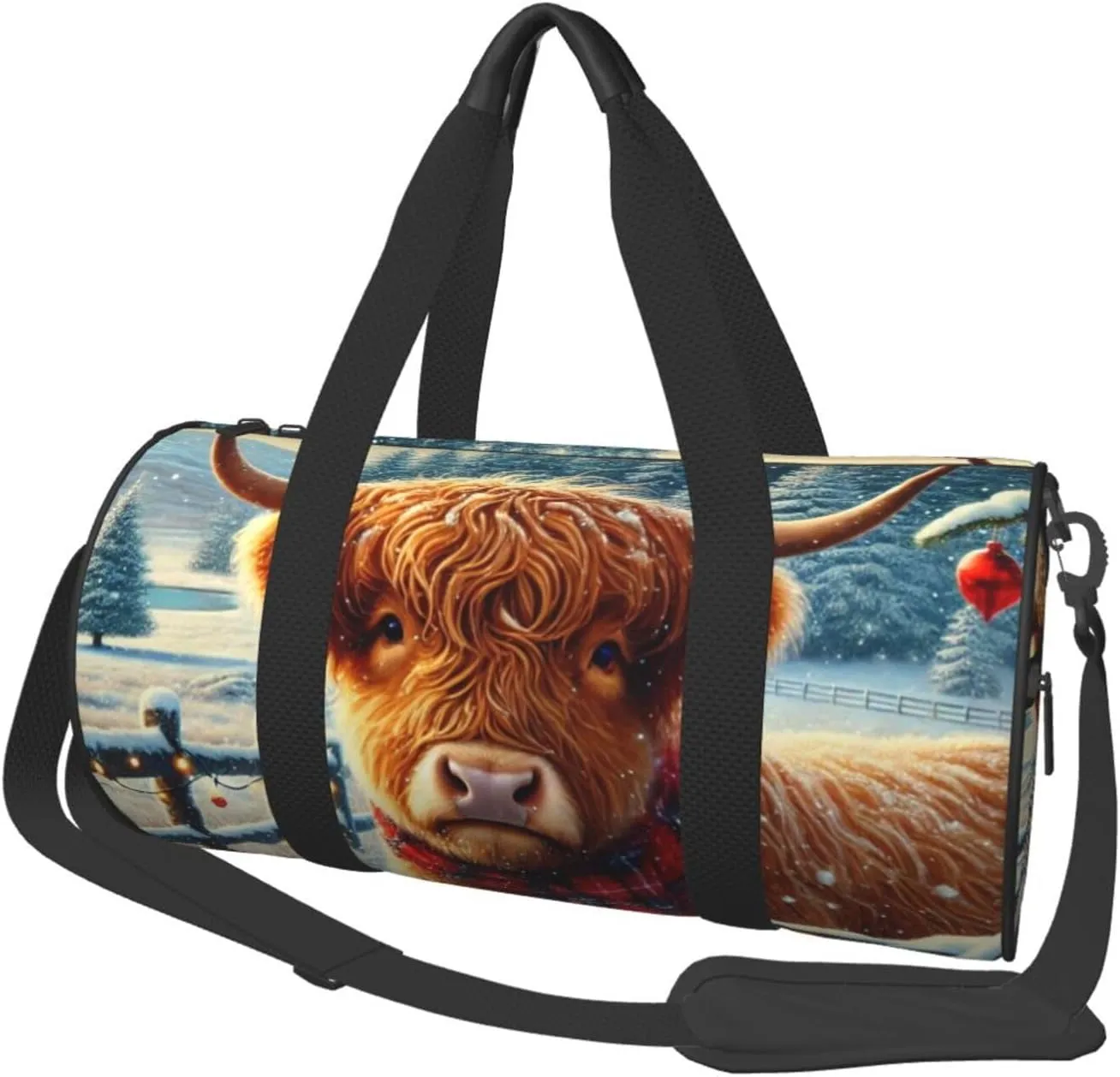 Sports Duffel Bag Highland-Cow-Christmas Foldable Travel Tote Bag Weekender Sleepover Carry On Bag