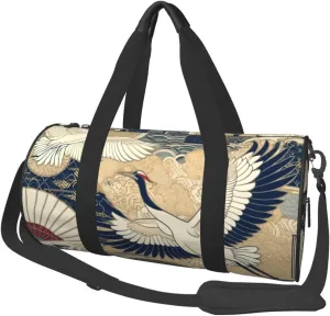 Sports Duffel Bag Japanese-Cranes-Longevity-Luck Foldable Travel Tote Bag Weekender Sleepover Carry On Bag