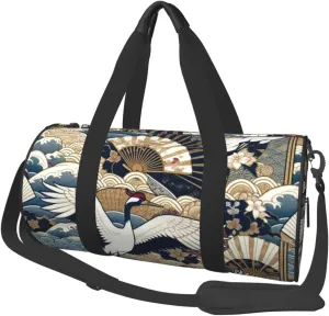 Sports Duffel Bag Longevity-Luck-Japan-Cranes Foldable Travel Tote Bag Weekender Sleepover Carry On Bag