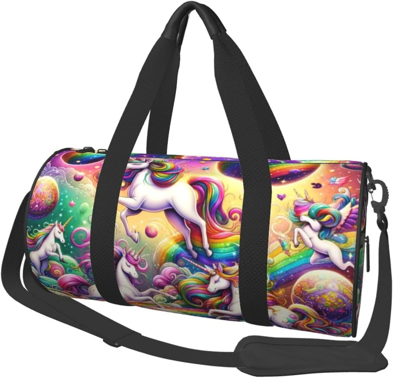 Sports Duffel Bag Magical-Horse-Planets-Rainbow Foldable Travel Tote Bag Weekender Sleepover Carry On Bag