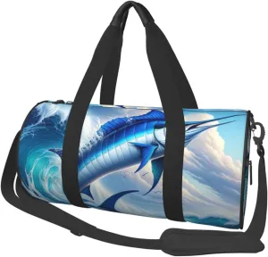 Sports Duffel Bag Marlin-Fish-Bursts-Wave Foldable Travel Tote Bag Weekender Sleepover Carry On Bag